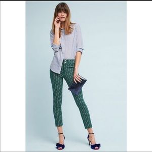 Anthropologie Cropped Butterfly Print Green Pants